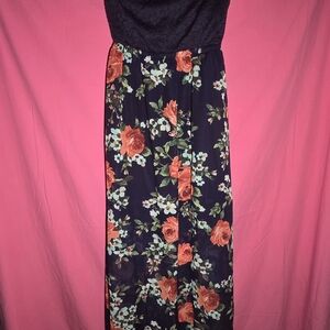 iris Navy Maxi Skirt with Coral and Mint Floral Print